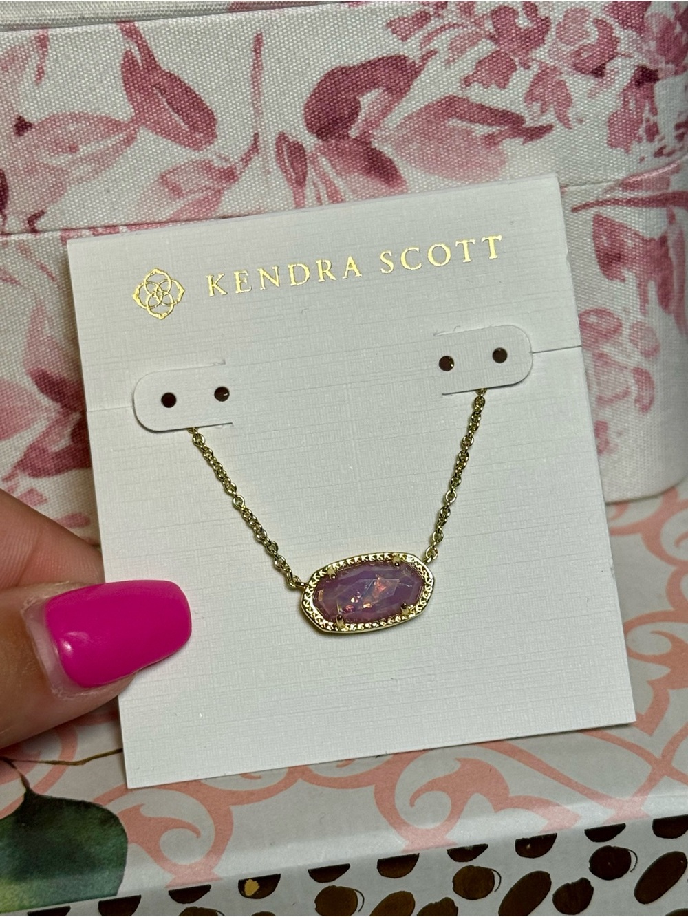Kendra Scott Pinkish Purple & Gold Elisa-Style Pendant Necklace